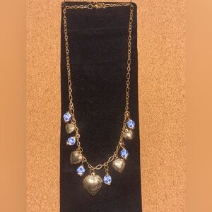 Gold and Blue Heart Charm Locket Necklace